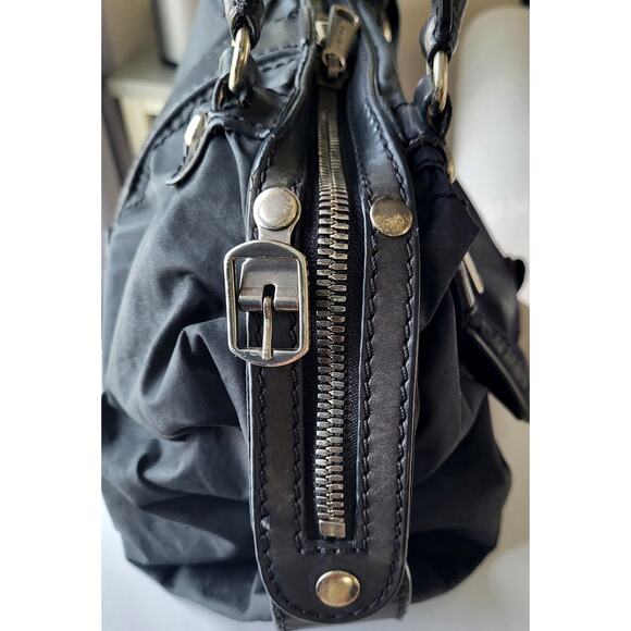 Joy Gryson SKYE Italy Handbag Tote Convertible Black Leather Nylon - Picture 8 of 15